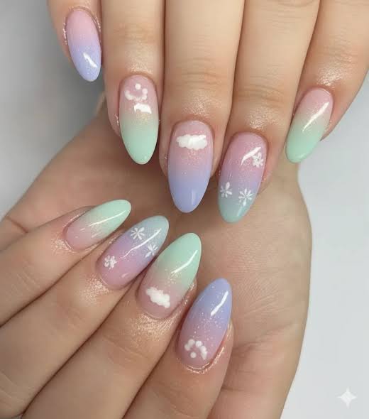 Pastel Gradient with Clouds and Snowflakes Pastel Gradient with Clouds and Snowflakes — Pastel Winter Nails