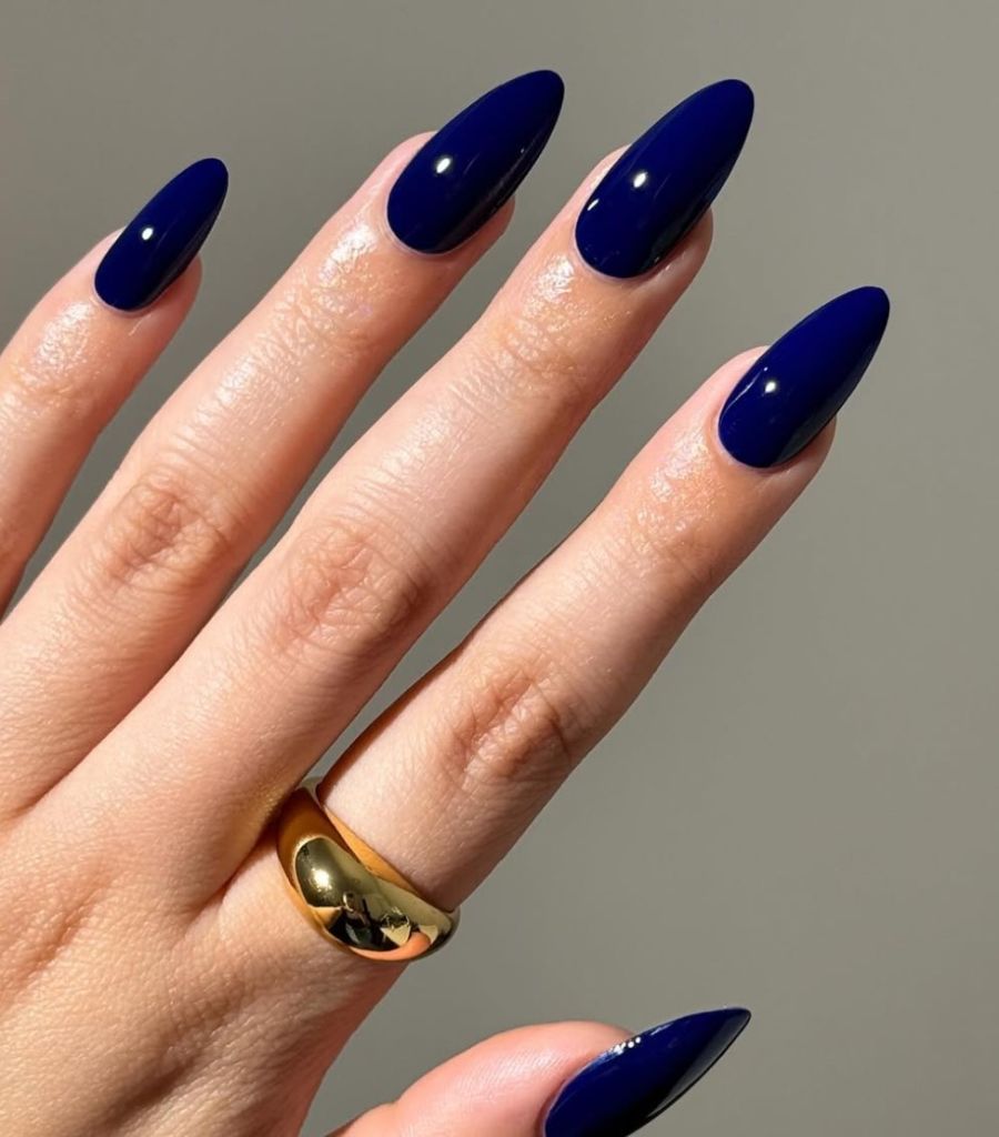 Sapphire Blue Glossy Long Stiletto Nails Sapphire Blue Glossy Long Stiletto Nails — Winter Formal Nails