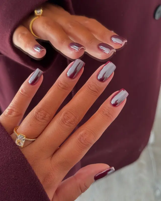 Metallic Deep Red Grey Chrome Visual Idea — Winter Chrome Nails