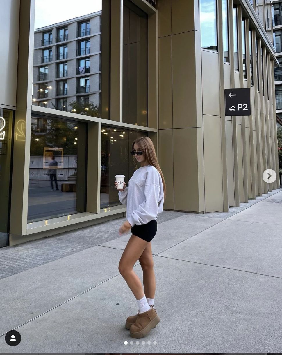 Streetwear Comfort: Chunky Ugg Slippers with Oversized Sweatshirt Streetwear Comfort: Chunky Ugg Slippers with Oversized Sweatshirt — Ugg Slippers Outfits