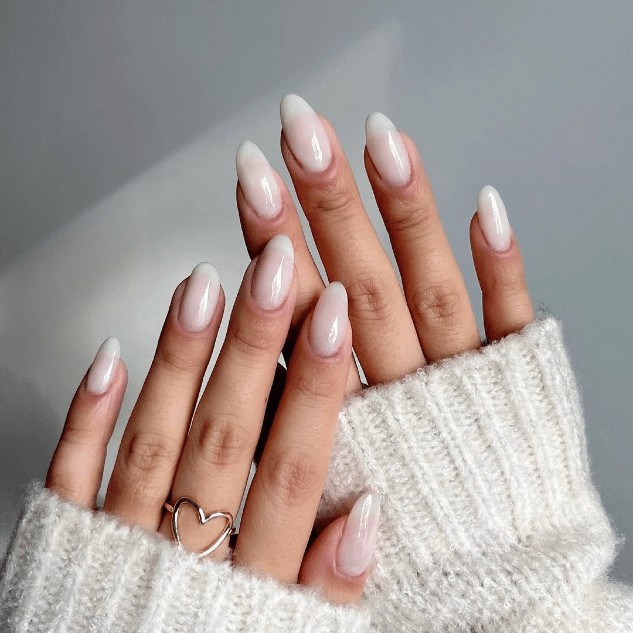 Sheer Milky White Glossy Almond Nails Sheer Milky White Glossy Almond Nails — Winter Nail Colors for Pale Skin