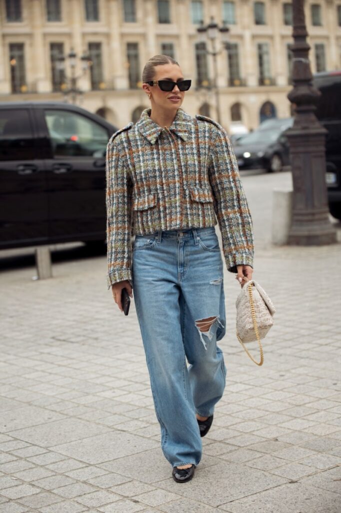 Distressed Wide Leg Jeans with Tweed Jacket Distressed Wide Leg Jeans with Tweed Jacket — Winter Outfits with Wide Leg Jeans