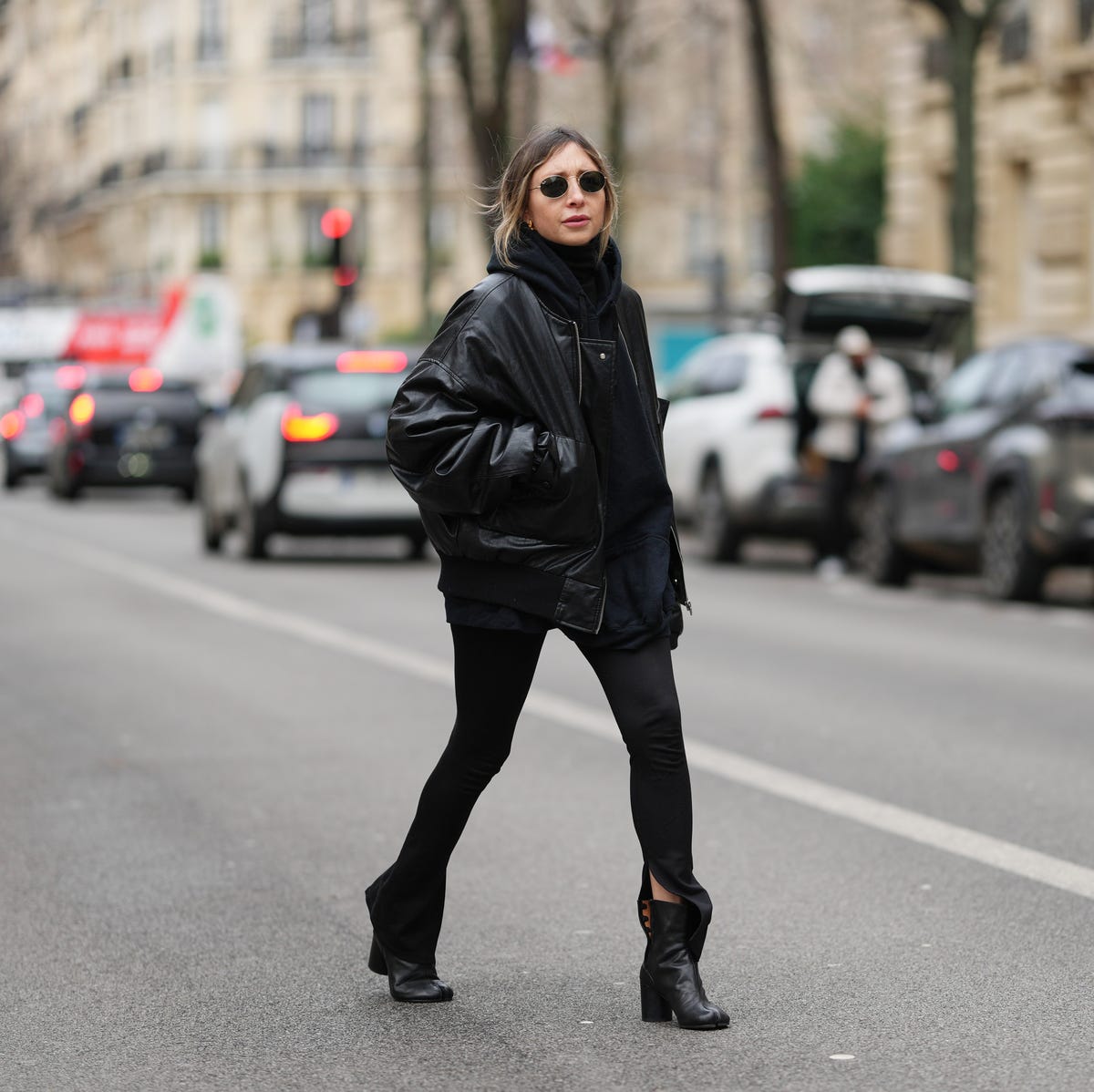 Monochromatic Black Leather Bomber and Turtleneck Monochromatic Black Leather Bomber and Turtleneck — Scandinavian Winter Outfits