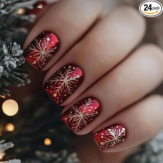24PCS Christmas Red Press on Nails Short Square Singapore | Ubuy