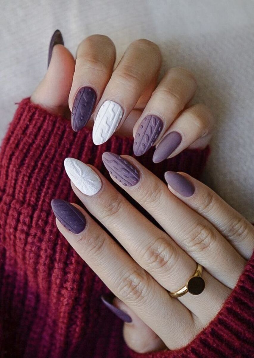 Plum White Purple Matte Knit Plum White Purple Matte Knit — Sweater Nails