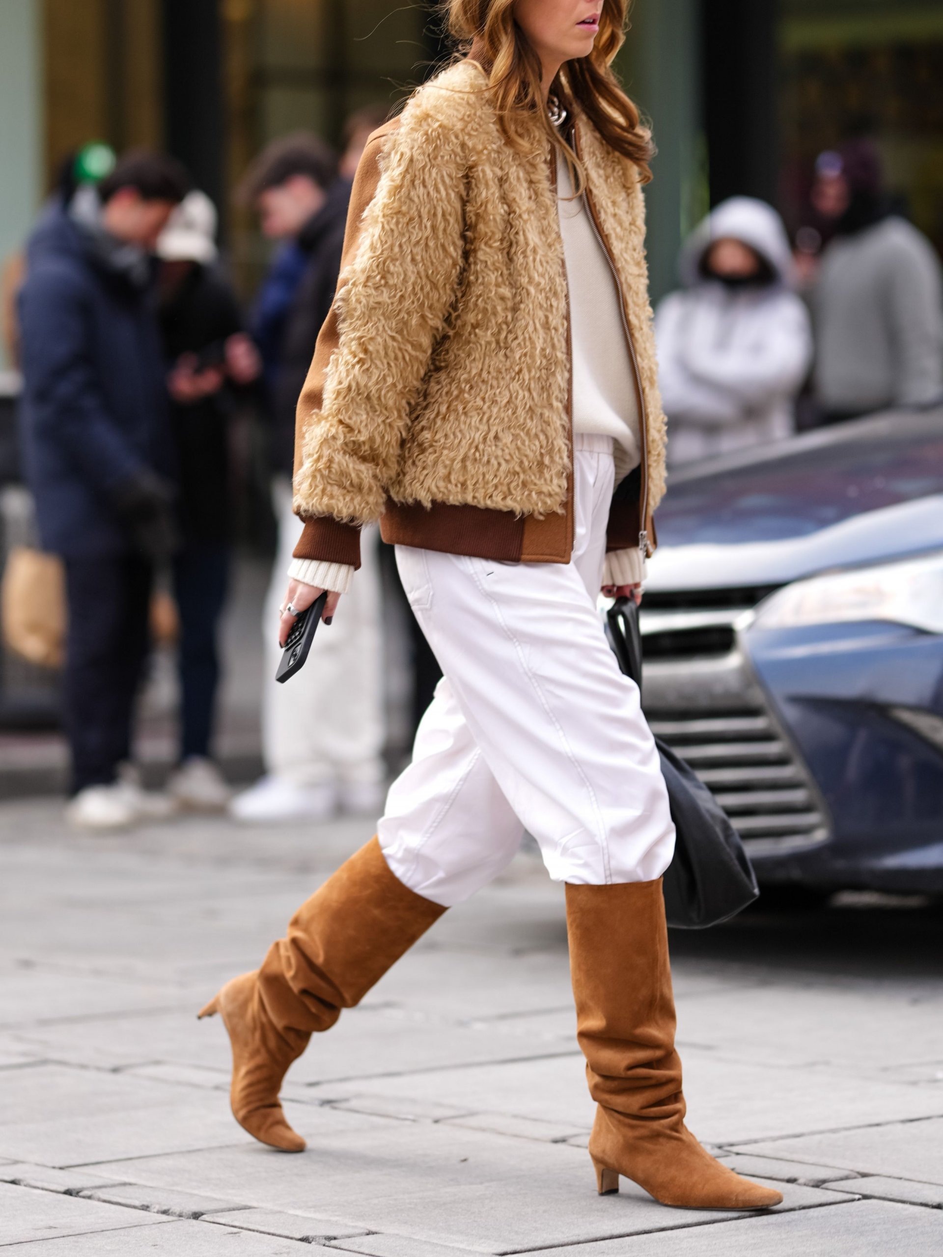 Textural Play with Fuzzy Jacket and Suede Boots Textural Play with Fuzzy Jacket and Suede Boots — Suede Boots Outfits