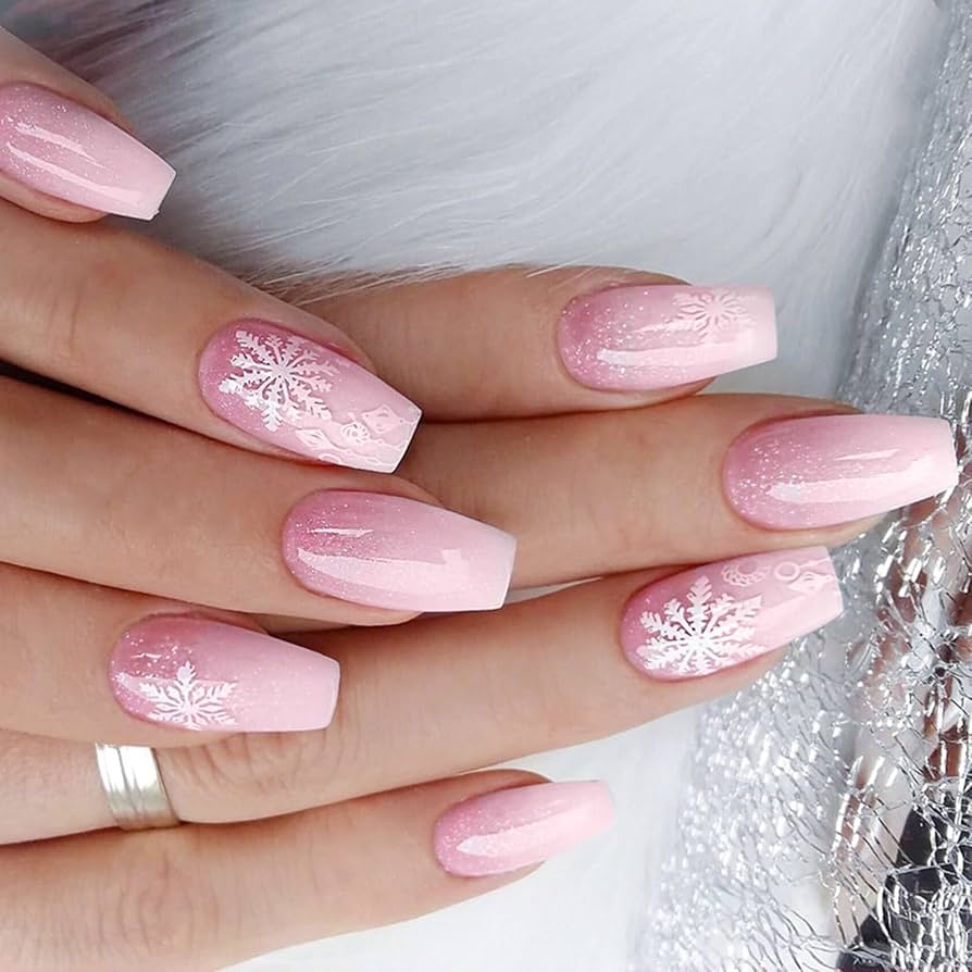 Snowflake Decals On Accent Nails Visual Idea — Winter Acrylic Nails
