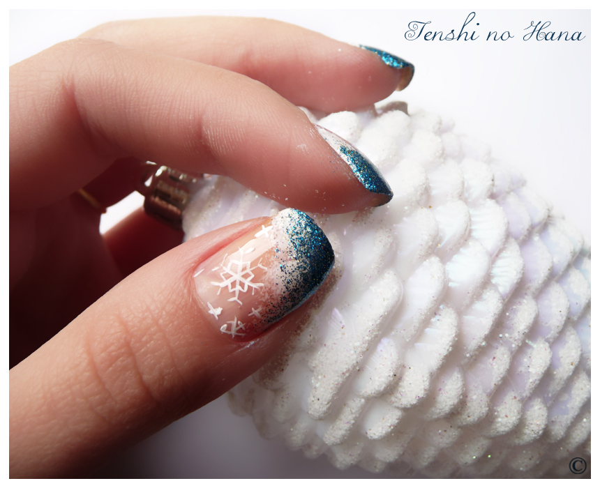 Teal Silver Glitter Snowflake Nails — Cute Winter Nails