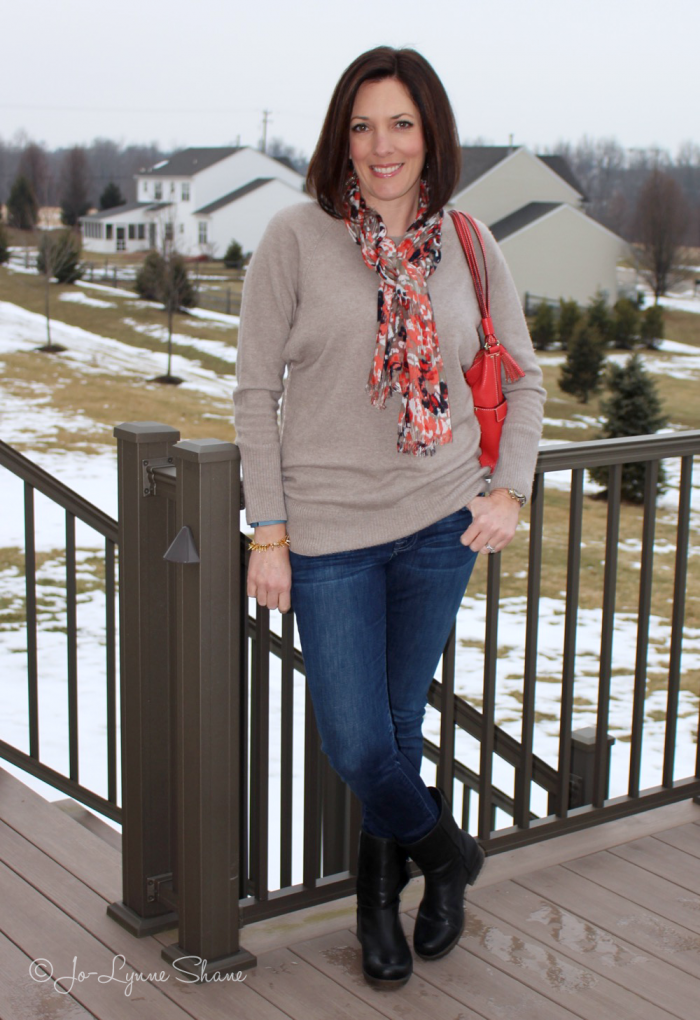 Beige Crewneck Sweater with Slim Jeans and Mid-Calf Boots Beige Crewneck Sweater with Slim Jeans and Mid-Calf Boots — Winter Outfits for Moms