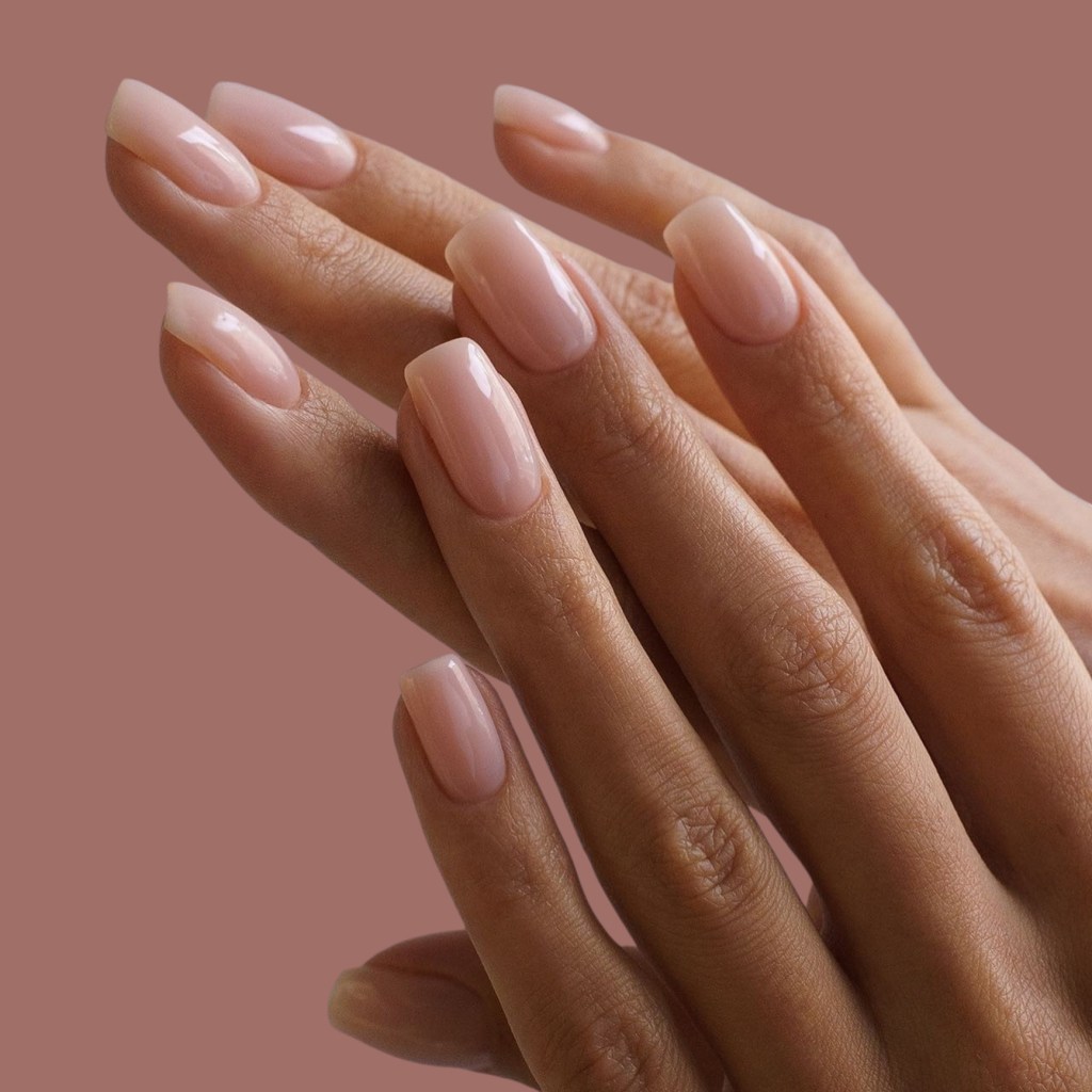 Pale Pink Nude Glossy Medium Square Pale Pink Nude Glossy Medium Square — Winter Nail Colors for Women Over 60
