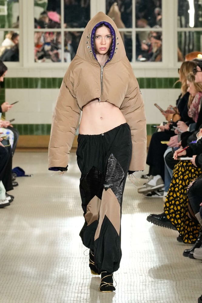 Avant-Garde Puffer Jacket and Patterned Trousers — Baddie Winter Outfits