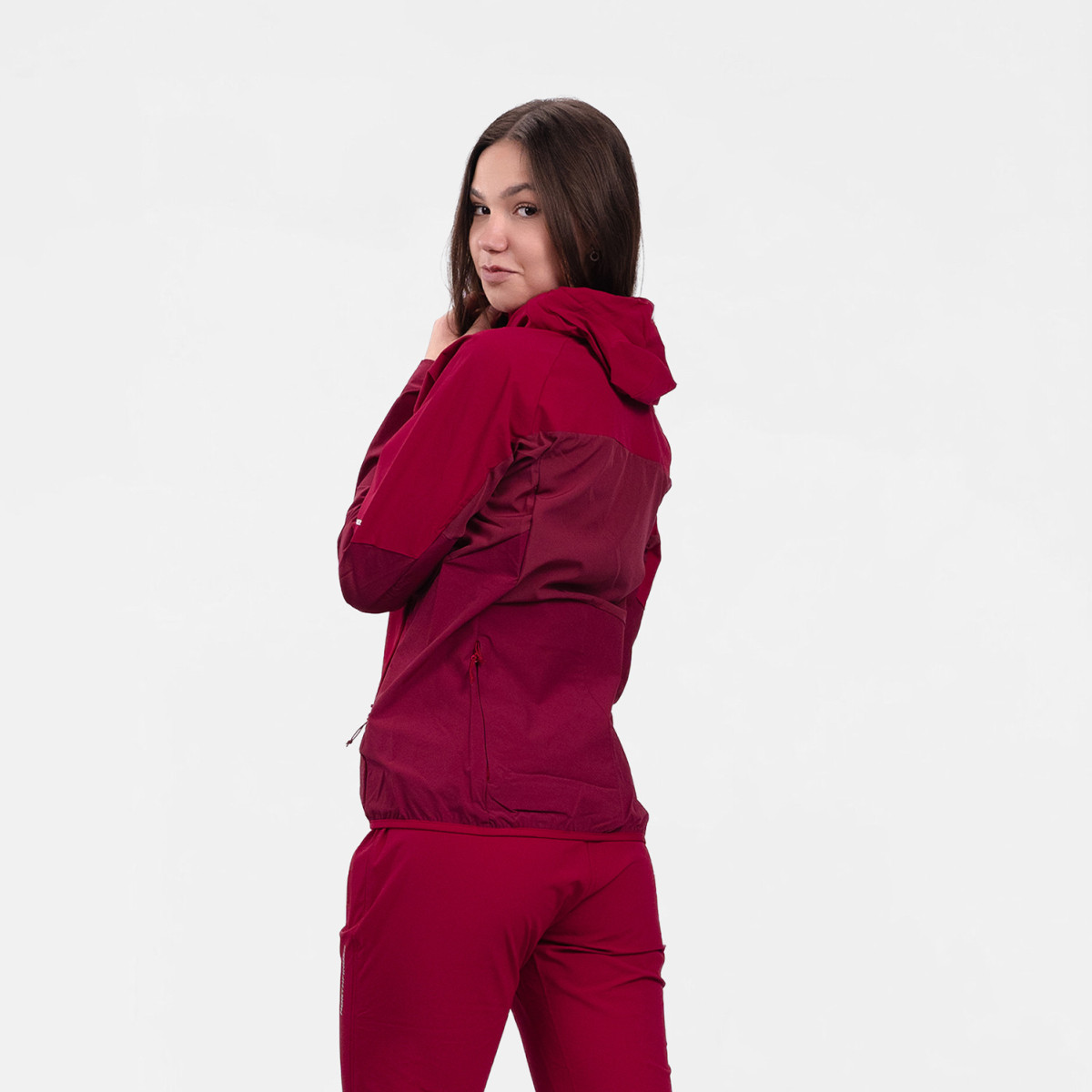 Dark Red Hooded Jacket and Matching Pants Dark Red Hooded Jacket and Matching Pants — Winter Hiking Outfits