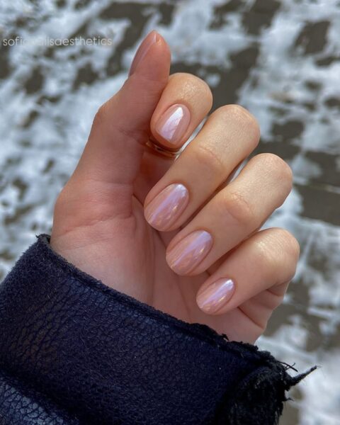 Shimmering Pale Pink Short Rounds — Classy Winter Nails