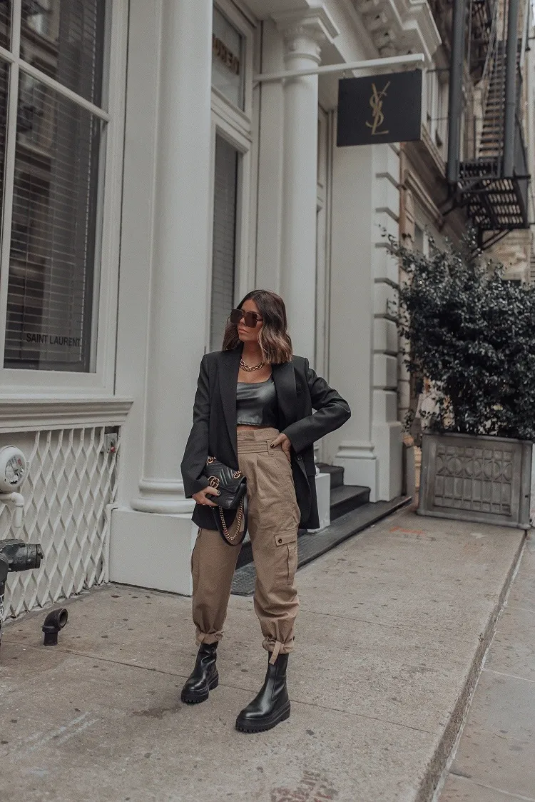 Combat Boots with Cargo Pants and a Blazer — Winter Boots Outfits