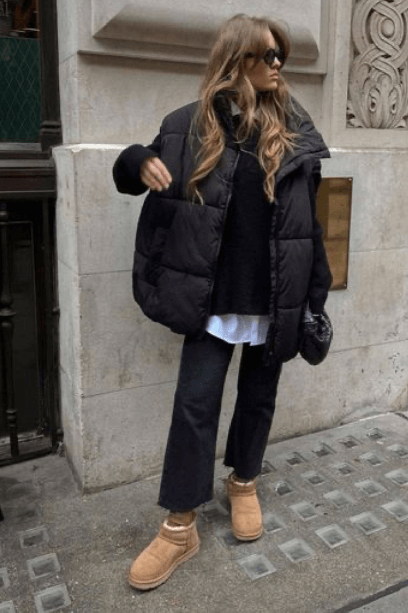 Oversized Puffer Vest Over Knitwear for Casual Warmth Oversized Puffer Vest Over Knitwear for Casual Warmth — Winter Outfits for Warm Weather