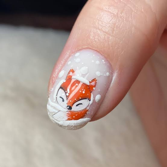 Fox Illustration Winter Nails — Cute Winter Nails