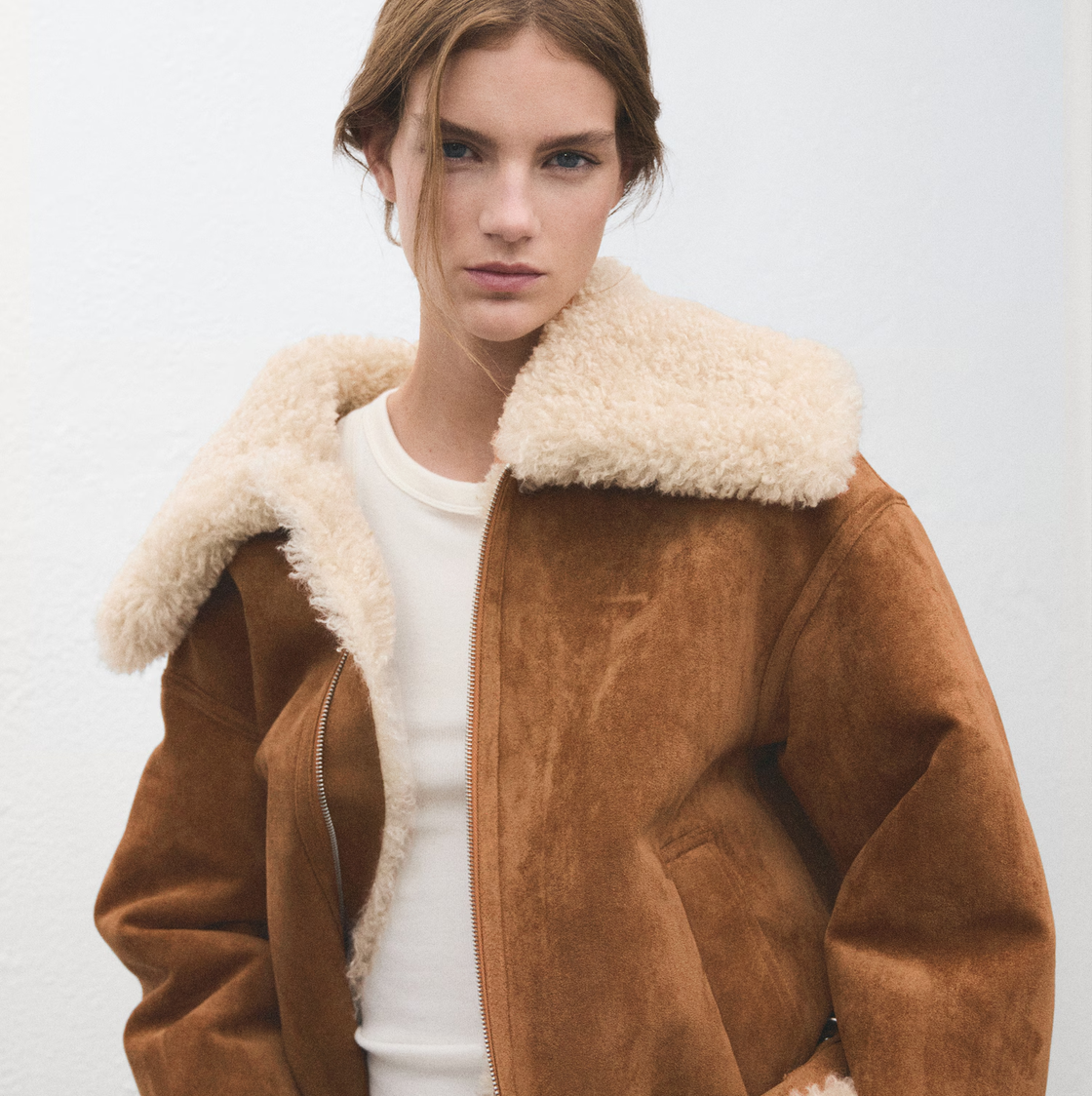 Oversized Brown Suede Aviator Jacket with Shearling Oversized Brown Suede Aviator Jacket with Shearling — Winter Jackets for Women