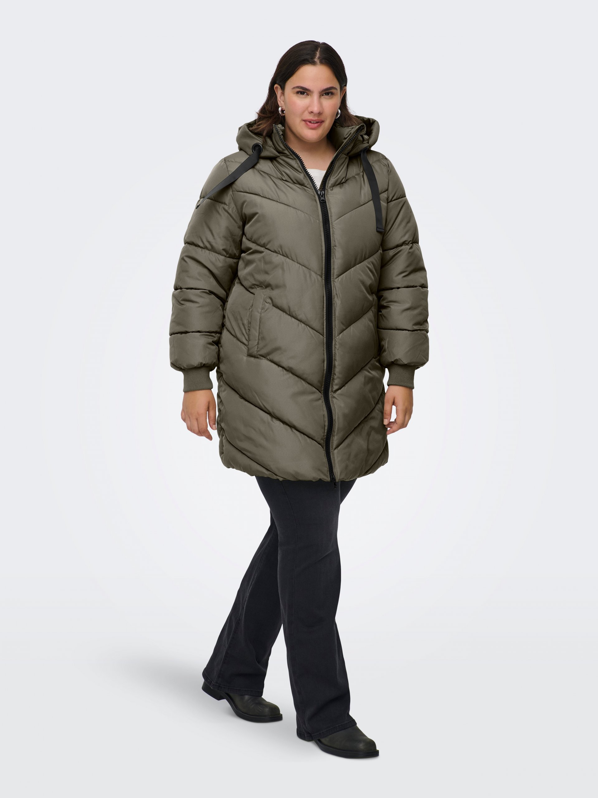 Olive Green Puffer Coat with Chevron Quilting Olive Green Puffer Coat with Chevron Quilting — Winter Outfits for Plus Size Women
