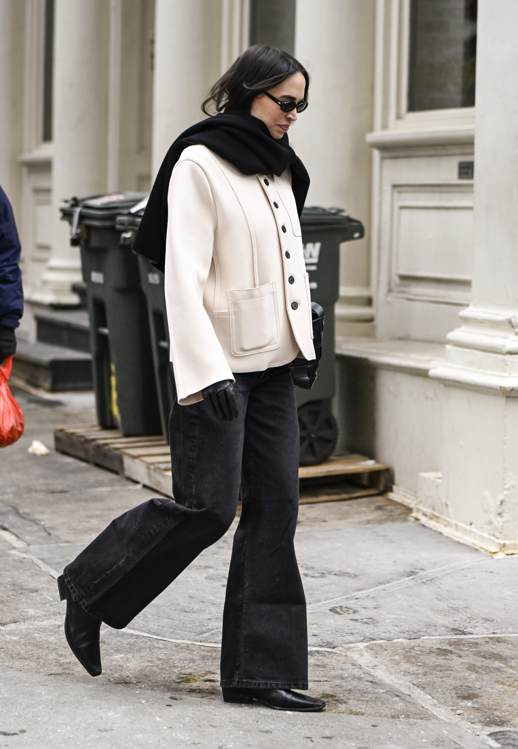Cream Jacket and Scarf with Black Flared Jeans Cream Jacket and Scarf with Black Flared Jeans — Winter Outfits with Wide Leg Jeans