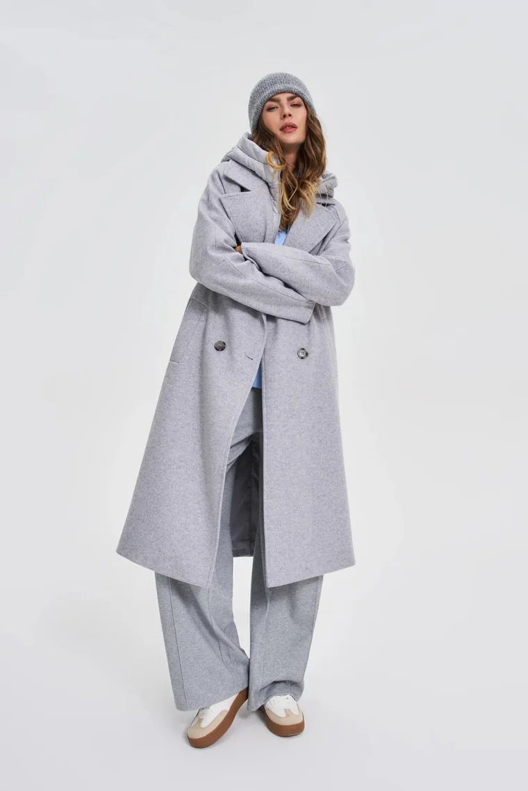 Textured Fit-and-Flare Winter Coat with High Collar — Winter Outfits for Plus Size Women