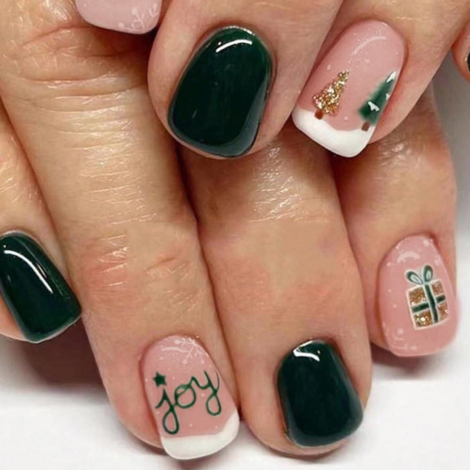 Glossy Glitter Visual Idea — Short Winter Square Nails