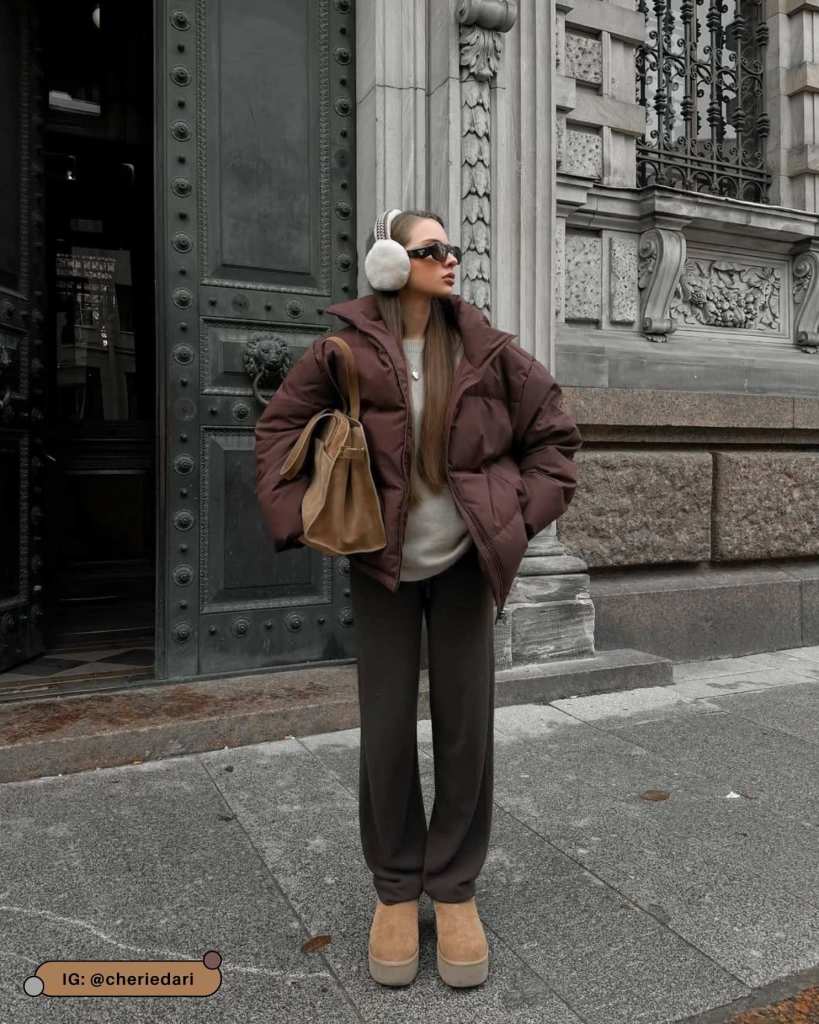 21 Brown Puffer Jacket Outfits to Wear During Colder Weather