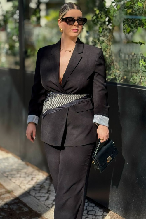 Monochromatic Chic with a Striped Scarf Waist Detail Monochromatic Chic with a Striped Scarf Waist Detail — Scarf Outfits