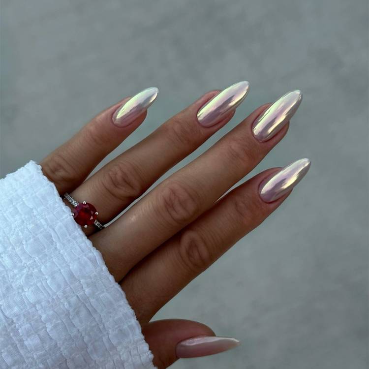 None Visual Idea — Winter Chrome Nails