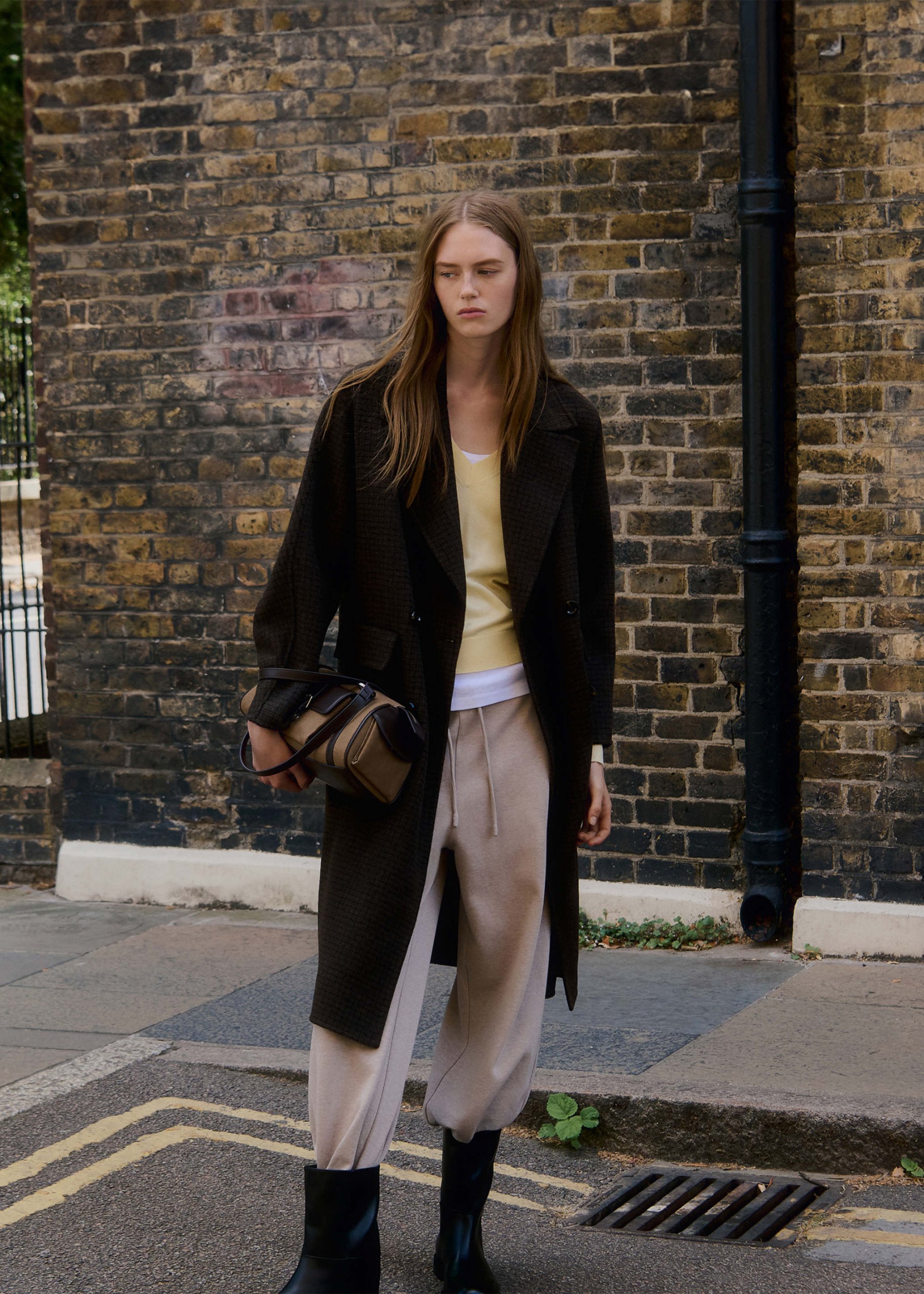 Textured Brown Wool Coat with Joggers Textured Brown Wool Coat with Joggers — Wool Coat Outfits