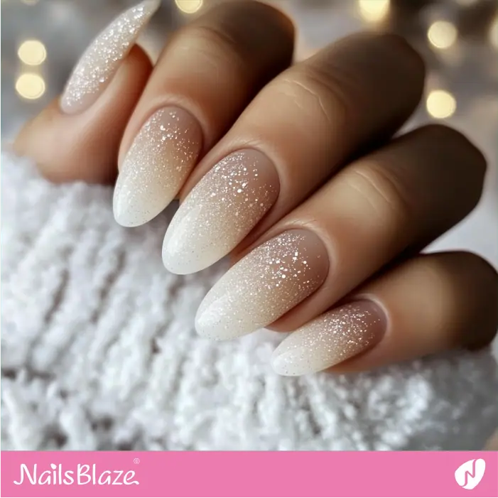 Light Blue Pearl and Glitter Stiletto Nails — Winter Ombre Nails