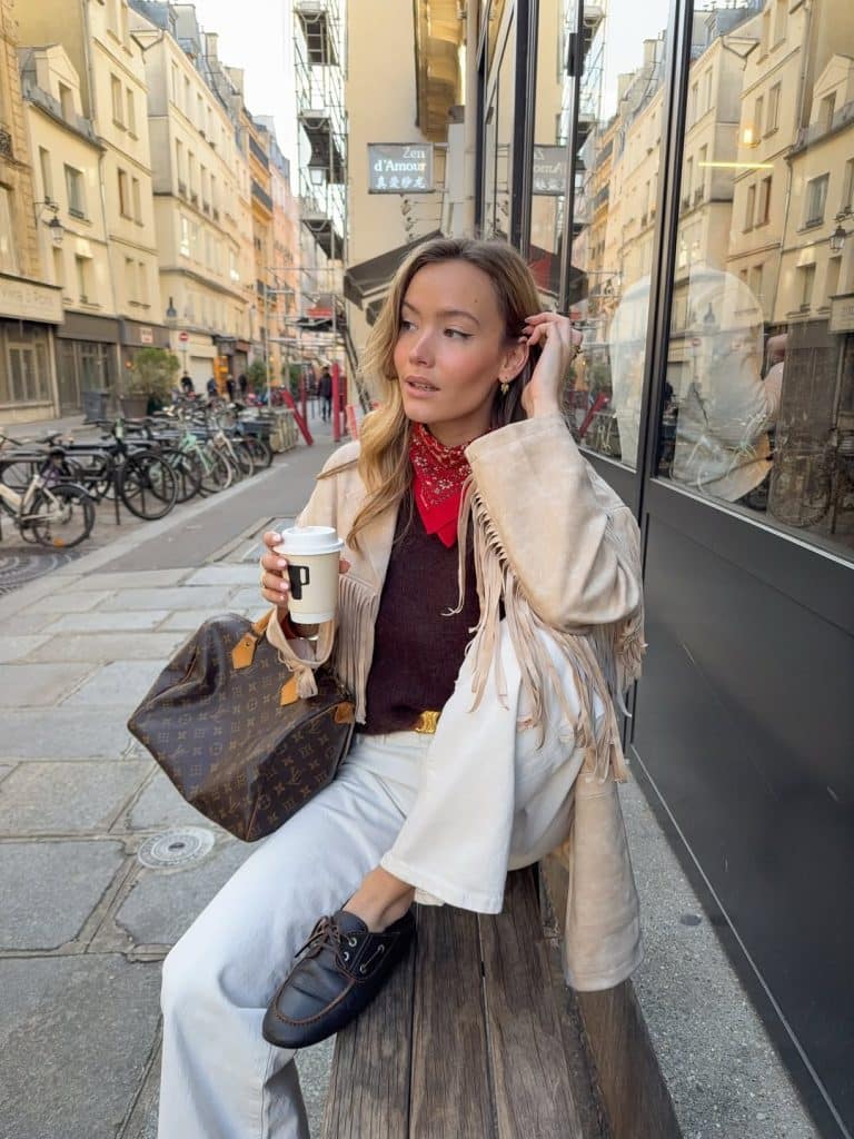 Casual Layering with a Red Bandana Scarf and Fringe Jacket Casual Layering with a Red Bandana Scarf and Fringe Jacket — Scarf Outfits