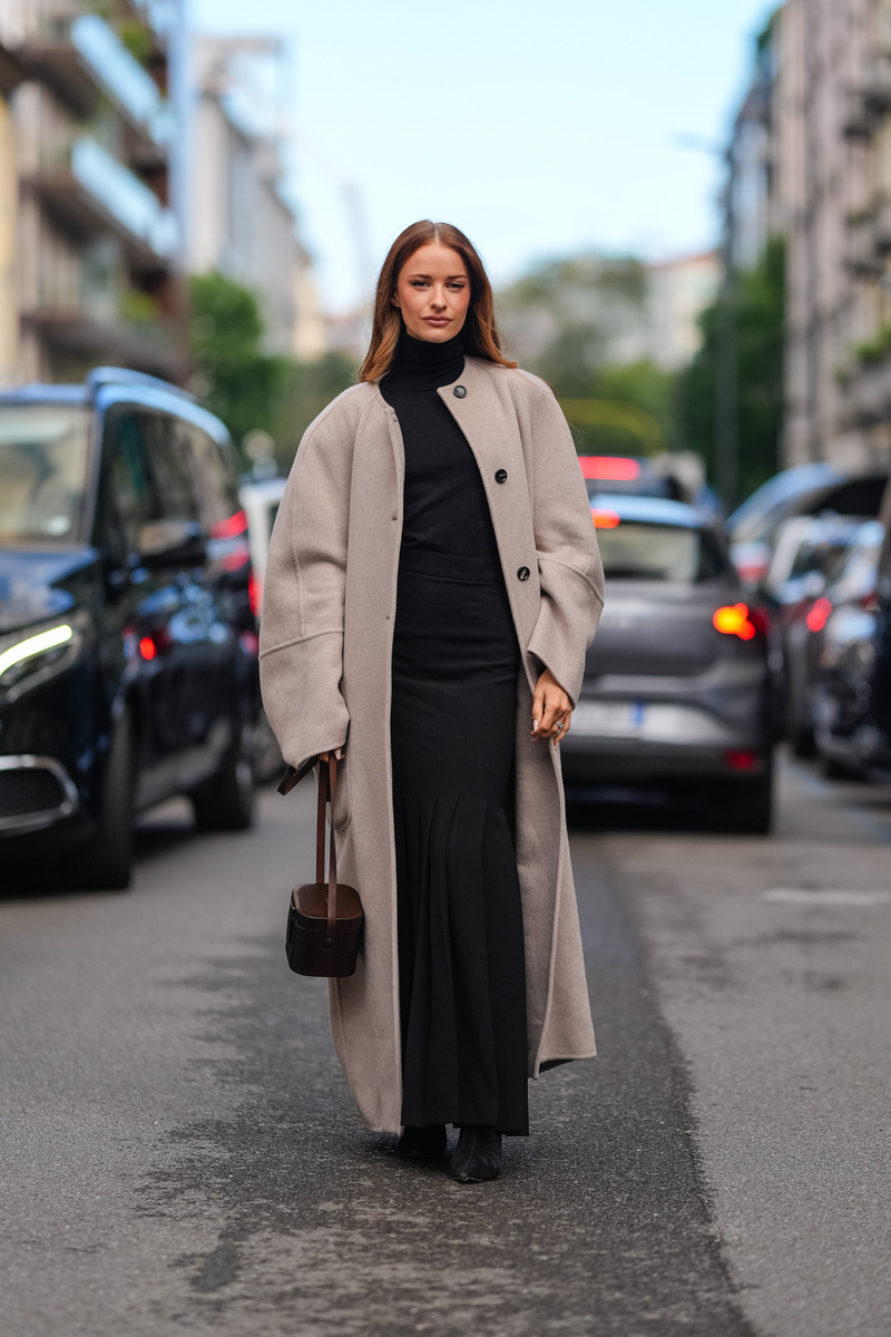 Oversized Beige Wool Coat with Maxi Skirt — Long Coat Outfits
