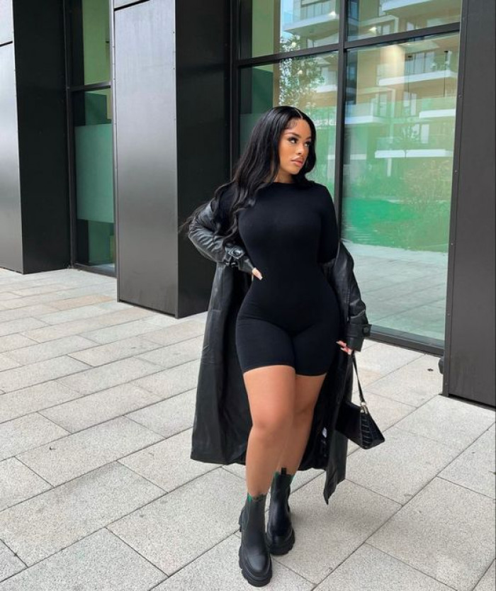 Sleek Leather Trench Over Bodysuit and Shorts — Baddie Winter Outfits