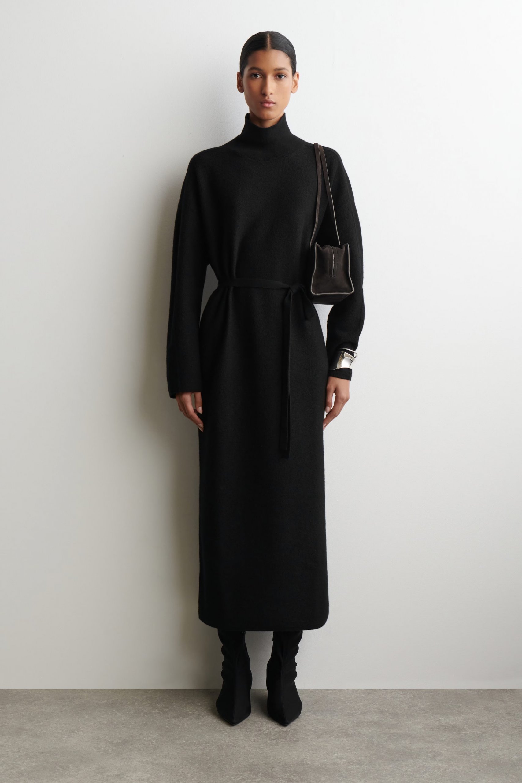 Sophisticated Black Knit Turtleneck Dress — Late Winter Outfits
