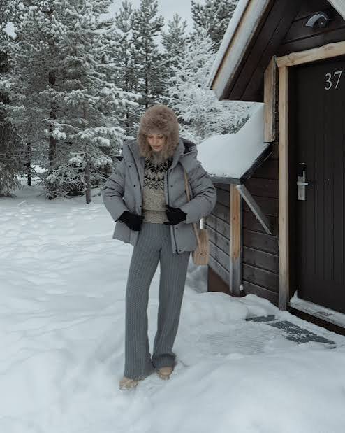 Warm Grey Puffer Jacket with Fur Hat — Late Winter Outfits