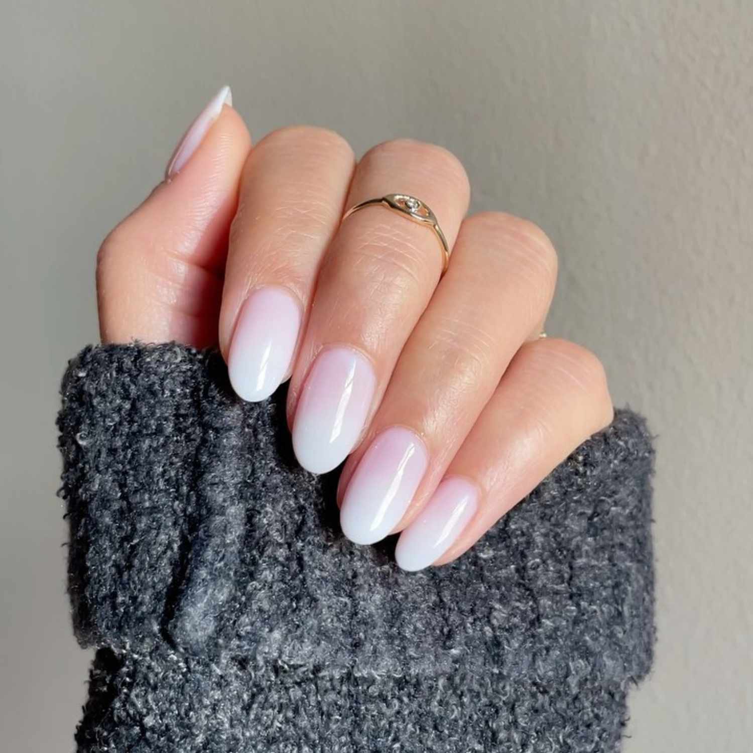 Nude to White Glitter Ombre Almonds — Winter Ombre Nails