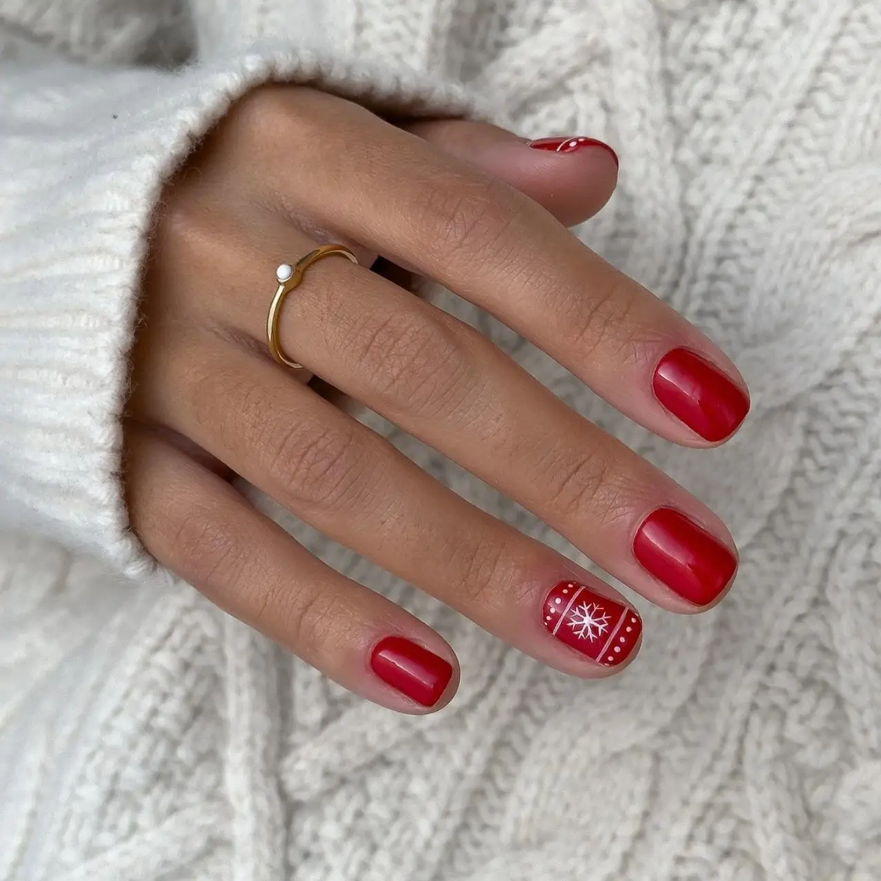 Vibrant Red Snowflake Accent Vibrant Red Snowflake Accent — Winter Nail Colors for Women Over 60