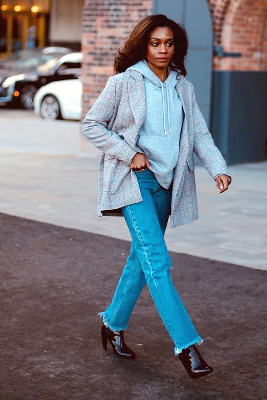 Layered Hoodie and Plaid Blazer for Street Style Layered Hoodie and Plaid Blazer for Street Style — Hoodie Outfits