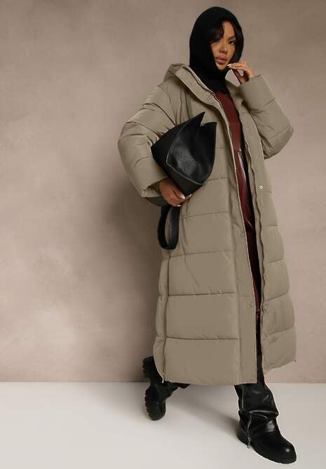 Longline Puffer Coat with Burgundy Top and Black Pants Longline Puffer Coat with Burgundy Top and Black Pants — Winter Outfits for Plus Size Women