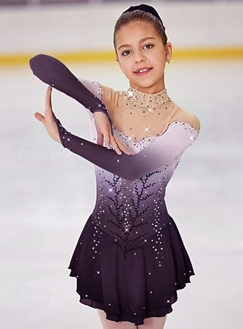 Purple and Pink Ombre Ice Skating Dress with Nude Illusion Neckline Purple and Pink Ombre Ice Skating Dress with Nude Illusion Neckline — Ice Skating Outfits