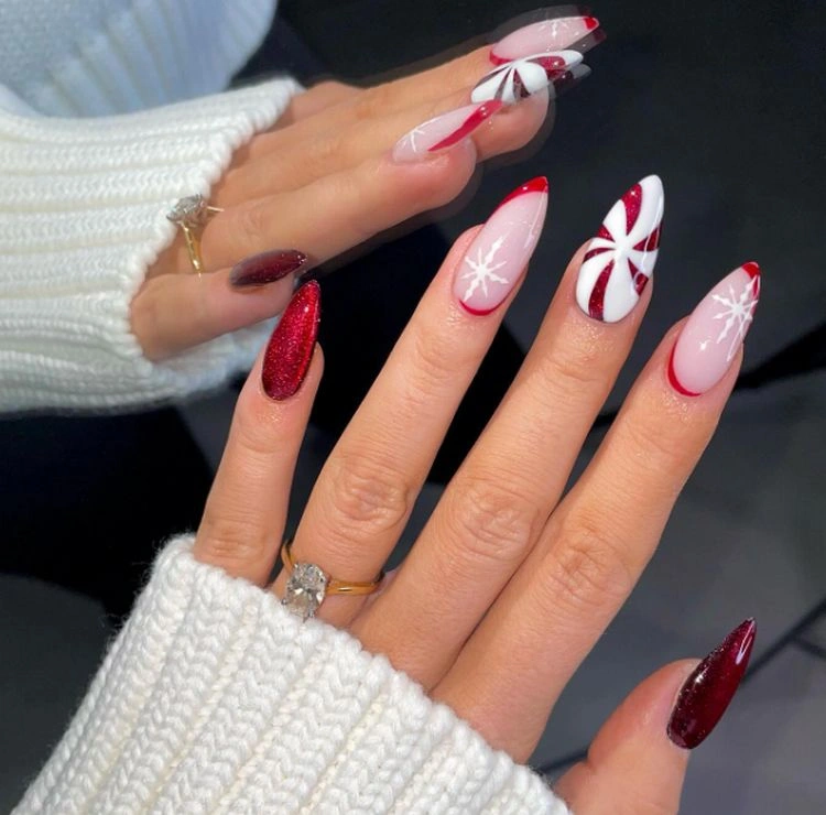 Festive Red Glitter French Tips — Winter Nails