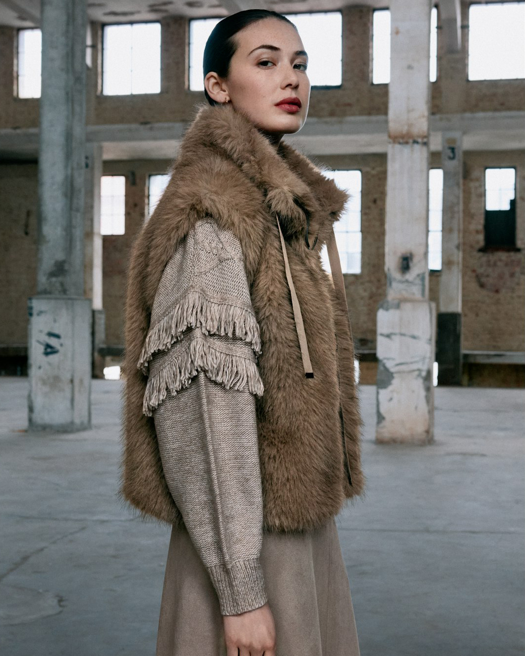 Faux Fur Vest Adds Cozy Texture to Knit Base — Western Winter Outfits