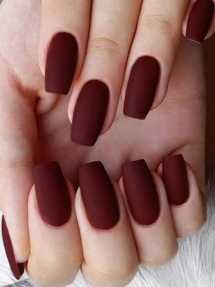 Deep Matte Burgundy Coffin Nails Deep Matte Burgundy Coffin Nails — Winter Coffin Nails