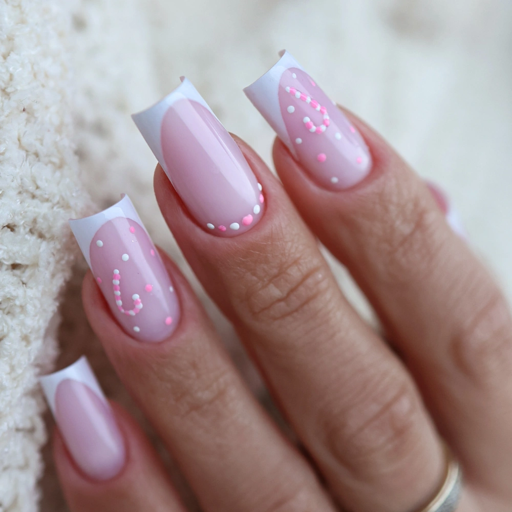 Sheer Pink French with Heart Dots Sheer Pink French with Heart Dots — Pastel Winter Nails