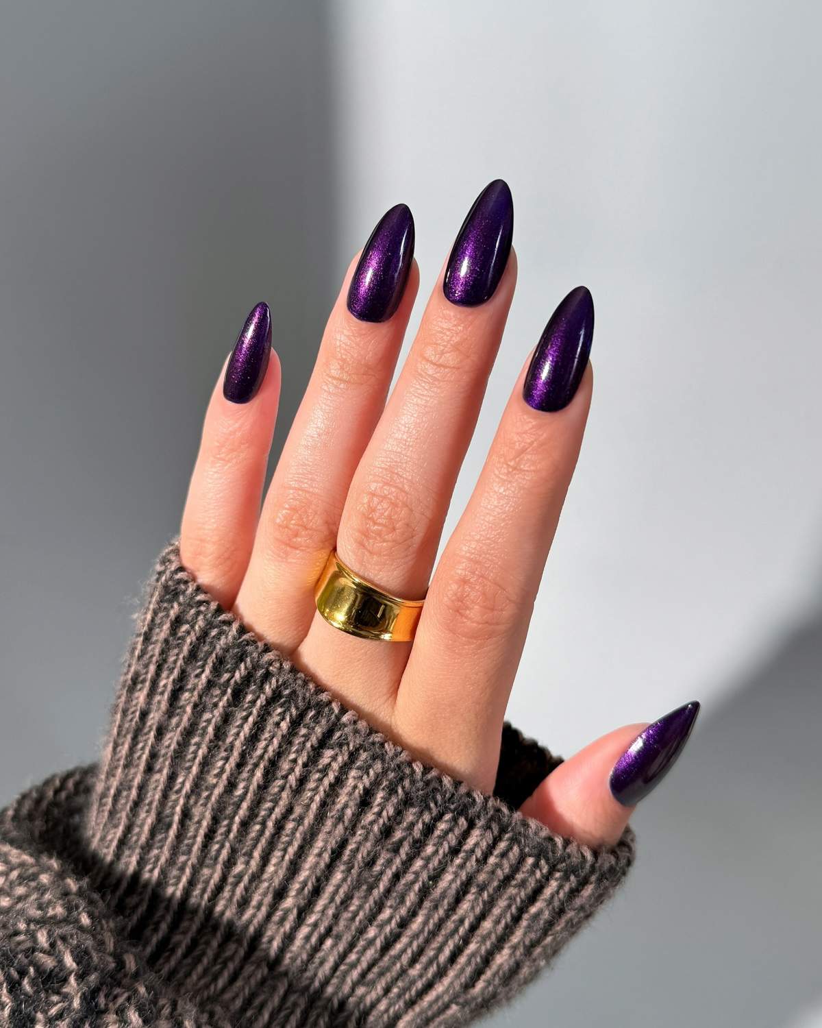 Deep Shimmering Purple Cat Eye Medium Stiletto Deep Shimmering Purple Cat Eye Medium Stiletto — Winter Acrylic Nail Colors