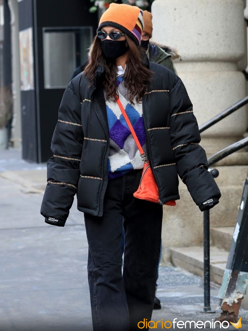 Black Puffer Jacket Over an Argyle Sweater — Winter Puffer Jacket Outfits