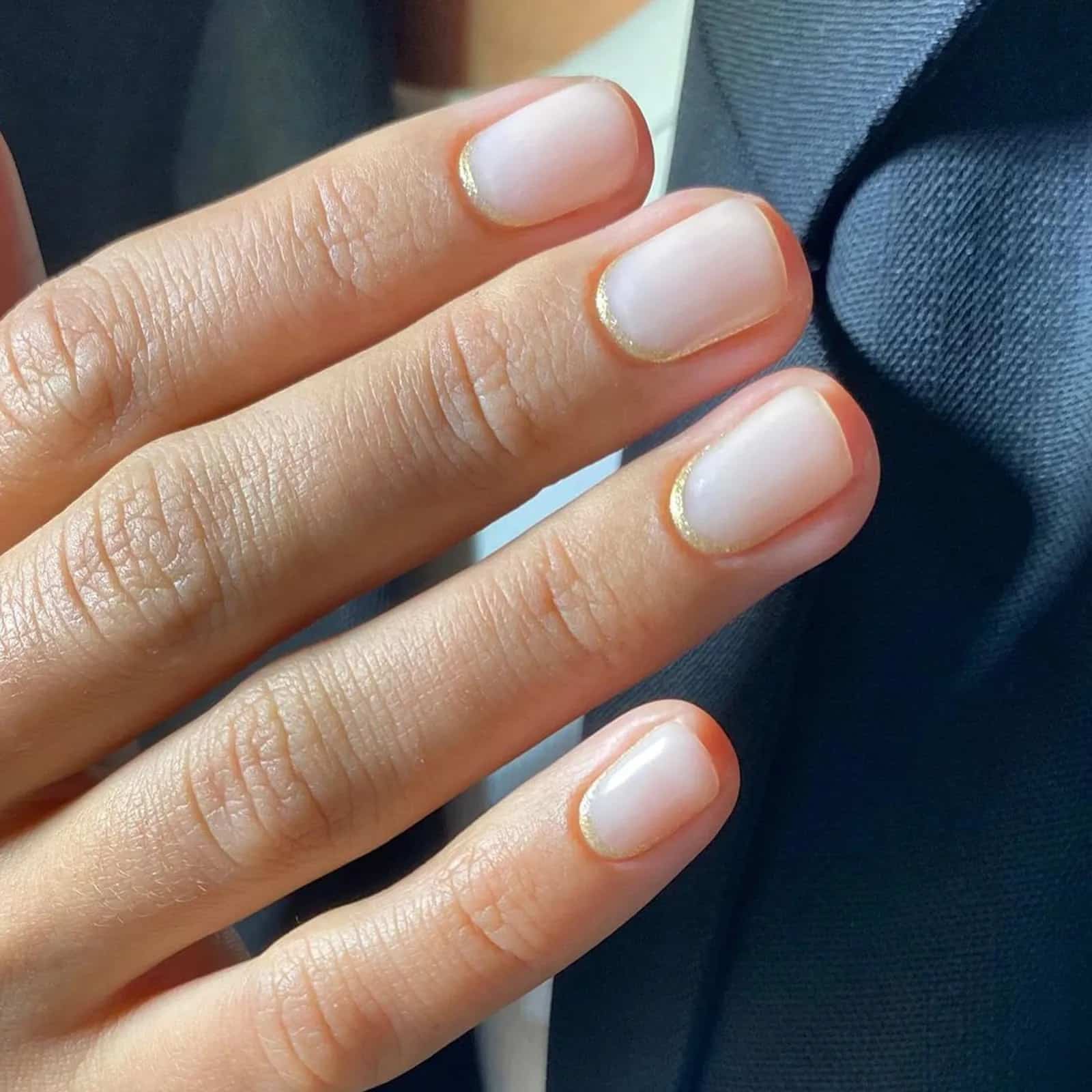 Thin Gold Line Along The Cuticle Visual Idea — Short Winter Gel Nails