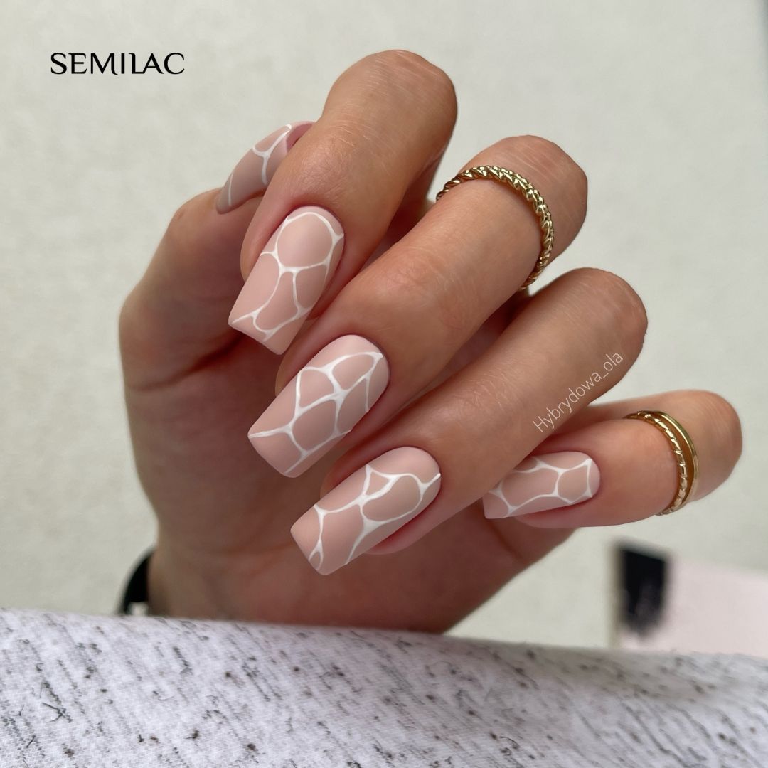Matte Nude Giraffe Print Square Nails — Medium Length Winter Nails