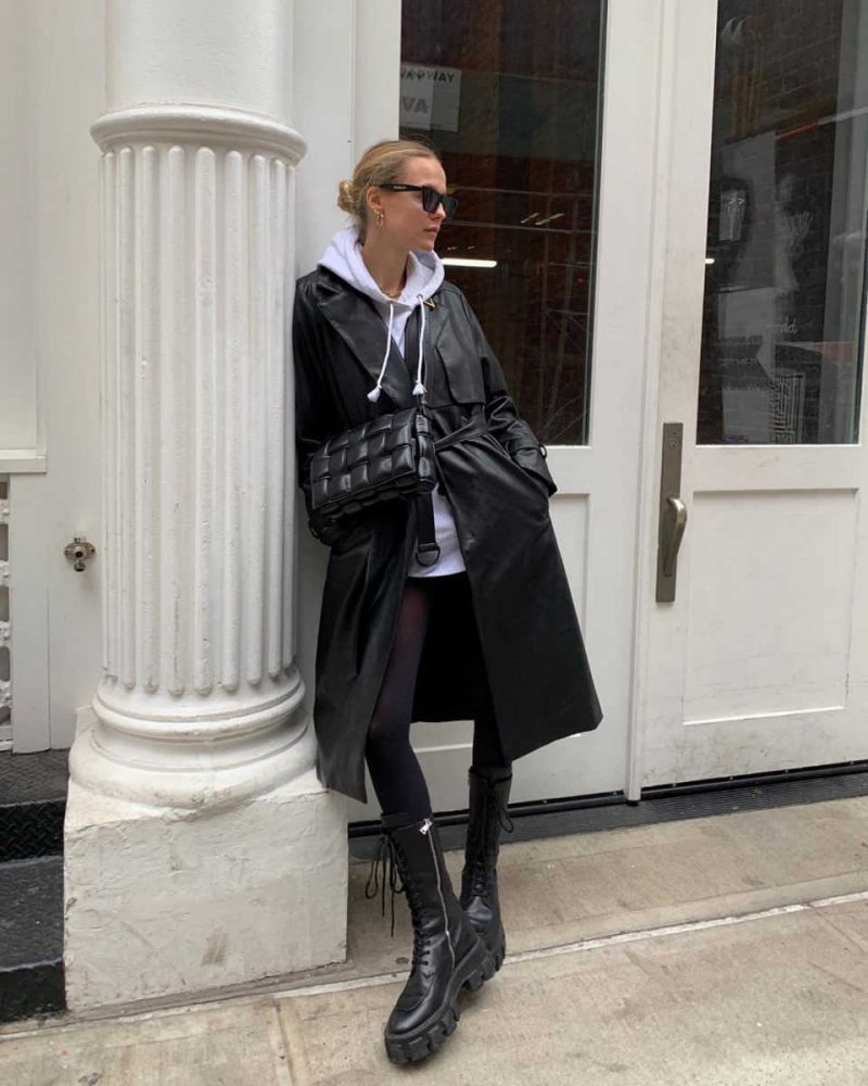 Leather Trench and Hoodie: Edgy Casual Ensemble Leather Trench and Hoodie: Edgy Casual Ensemble — Hoodie Outfits