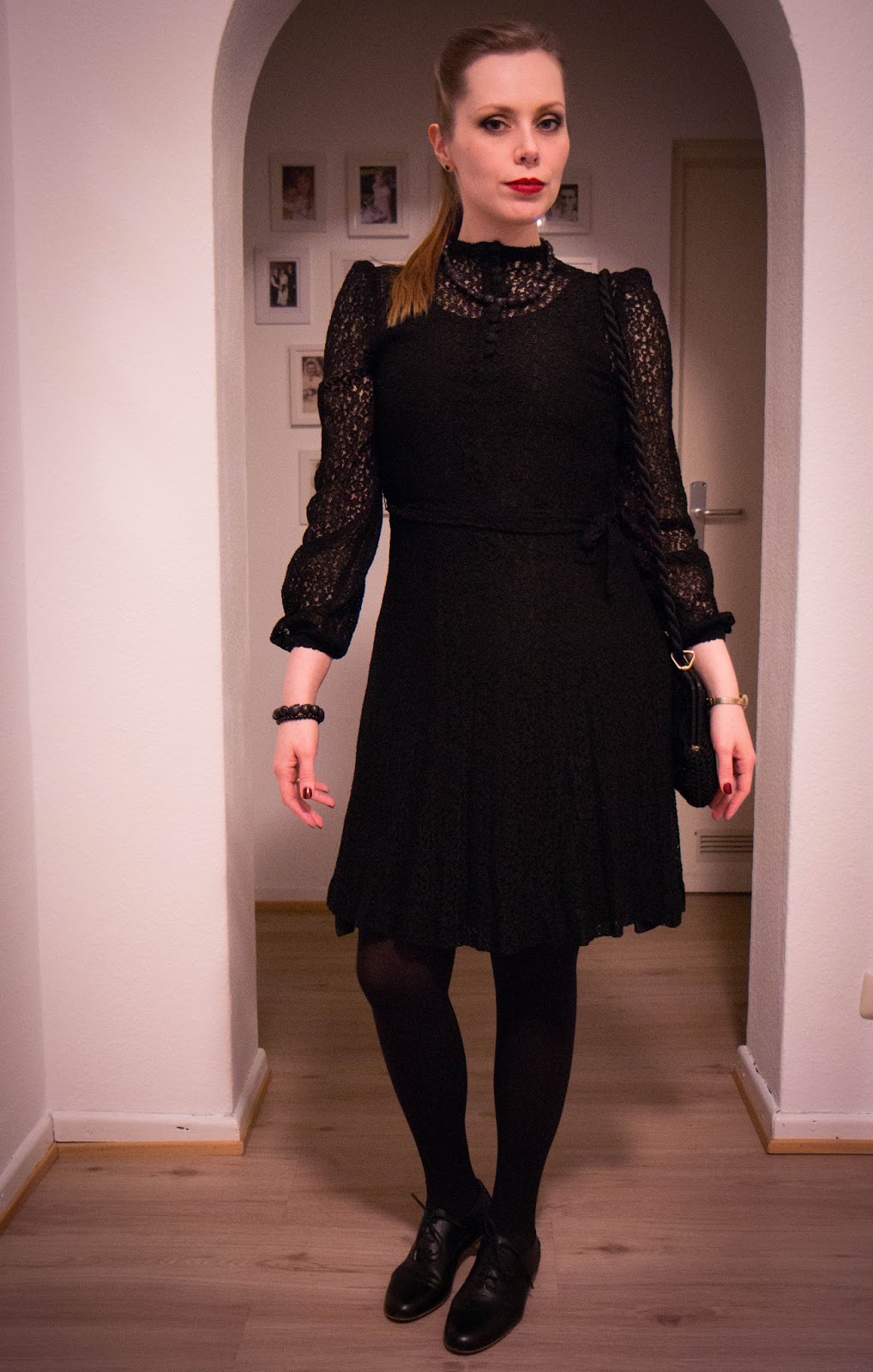 Lace High-Neck Mini Dress with Oxford Shoes Lace High-Neck Mini Dress with Oxford Shoes — Winter Concert Outfits